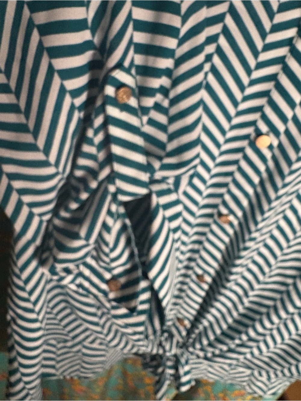 Investments Teal and White Chevron Blouse - Picture 5 of 6